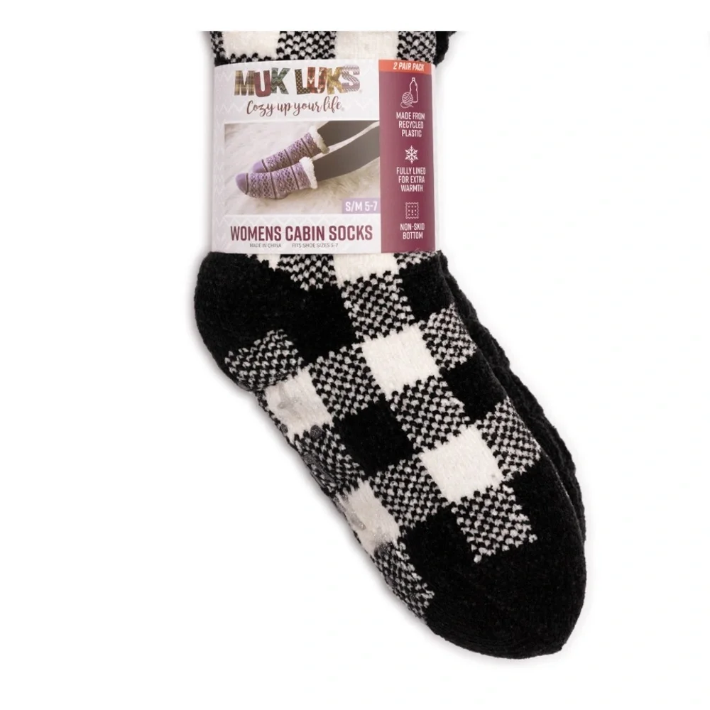 2pack Muk Luk chenille faux fur lined textured non slip mid-calf height‎ socks